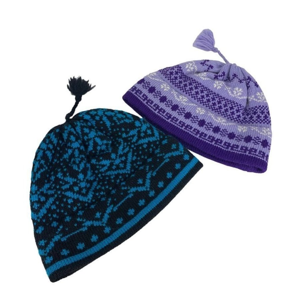 Lot of 2 Vermont Originals Handcrafted Winter Hats Beanie Ski Cap Wool Fair Isle